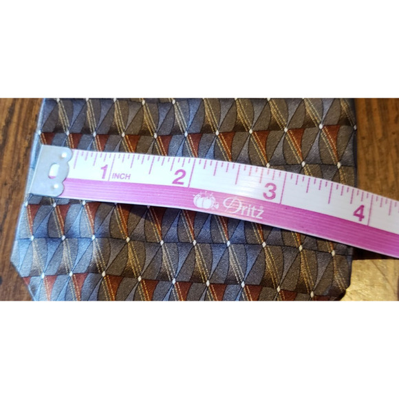 Van Heusen Men’s Tie with Brown Geometric Square Pattern With Stripes - Picture 2 of 6